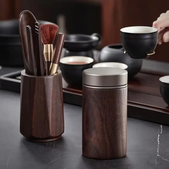 Pelle-boîte à thé scellée en bois PU style chinois pour stockage et transport de thé occasions spéciales
