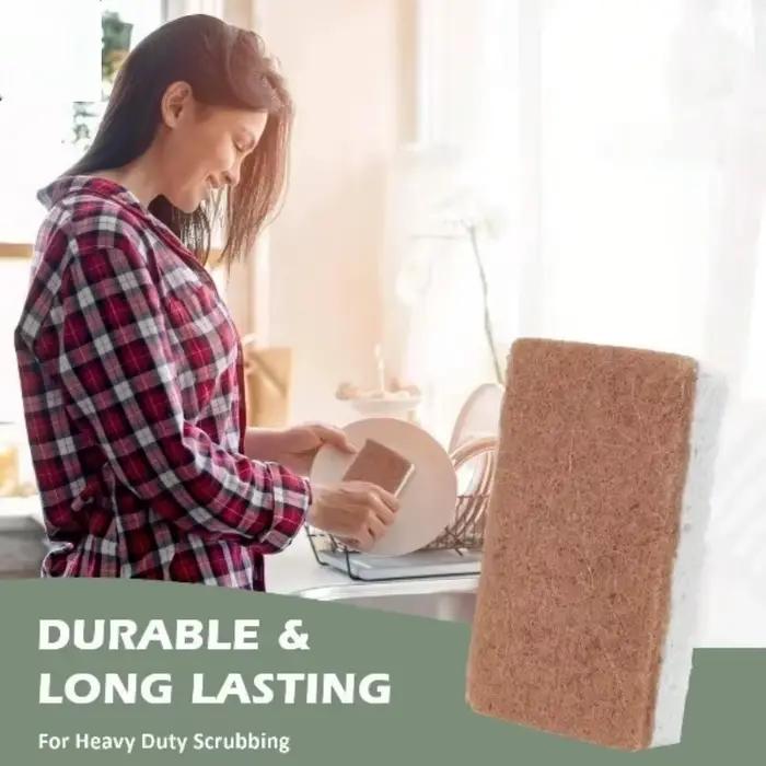 Éponge à récurer biodégradable et compostable en cellulose et en noix de coco - 6 pièces de vaisselle écologiques