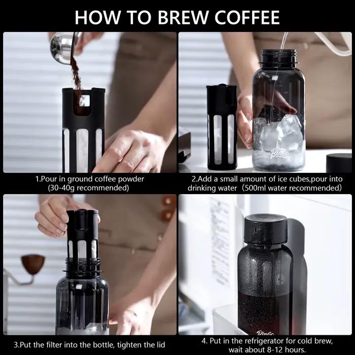 Gourde isotherme Bincoo 600 ml avec filtre 300 mailles pour café et thé infusé à froid design anti-fuite tritan sans BPA pour le travail randonnée voyage