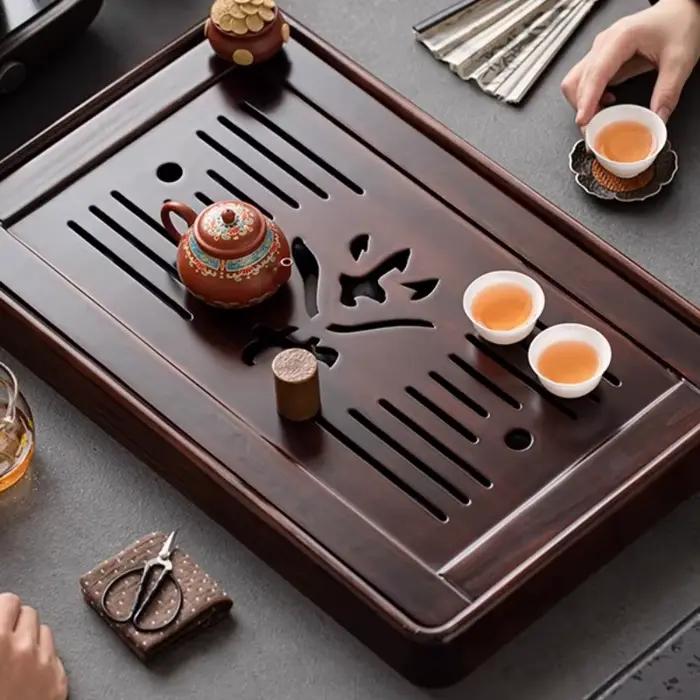 Plateau à thé en bois massif avec dessous de verre professionnel pour cérémonie du thé traditionnelle et moments de détente