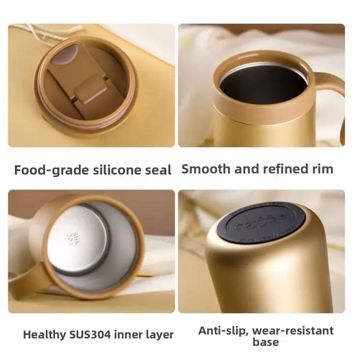 Mug isotherme à double paroi en acier inoxydable avec poignée, tasse à boire isolée 500 ml, pour café chaud toute la journée, design moderne et épuré, idéal pour les cadeaux d'anniversaire ou de Noël