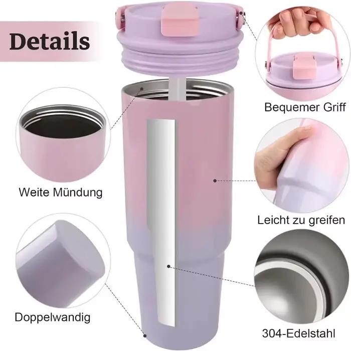 Avec paille Double couche isolation tasse de voyage chaude froide flacon sous vide bouteille d'eau de voiture Thermos