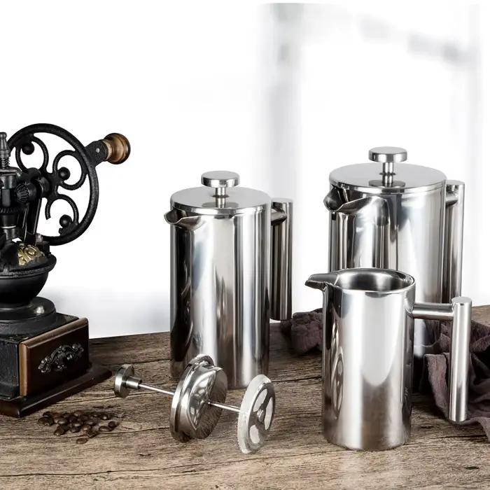 Cafetière à pression française en acier inoxydable avec isolation à double paroi pour café de haute qualité pour usage domestique et professionnel