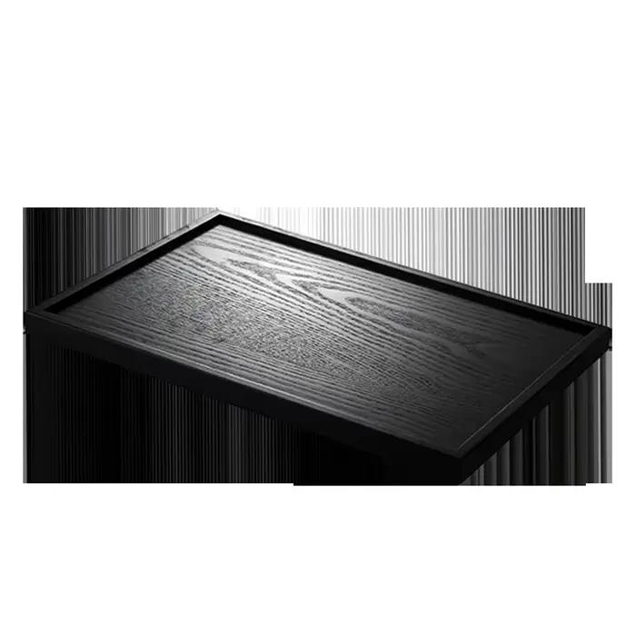 Assiette à thé rectangulaire noire en bois massif