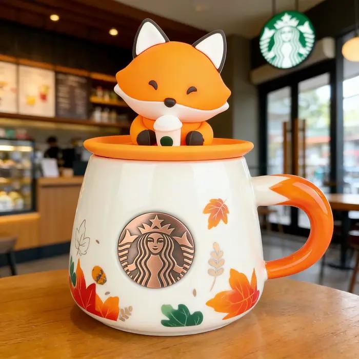 Mug Starbucks Cartoon Fox Maple Leaf 300ml