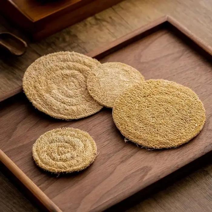 Tapis multifonctionnel en loofah pour tasse à thé et théière, double face naturelle, isolation thermique, pour amoureux du thé et design moderne