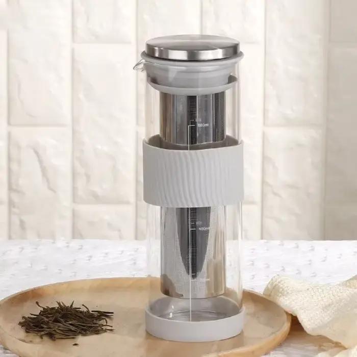Bouilloire à café portable en verre de haute teneur en borosilicate avec infuseur à thé pour préparation à froid et utilisation quotidienne