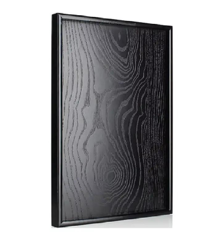 Assiette à thé rectangulaire noire en bois massif