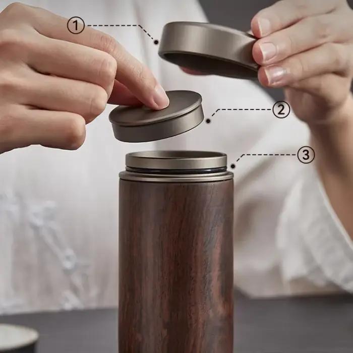 Pelle-boîte à thé scellée en bois PU style chinois pour stockage et transport de thé occasions spéciales