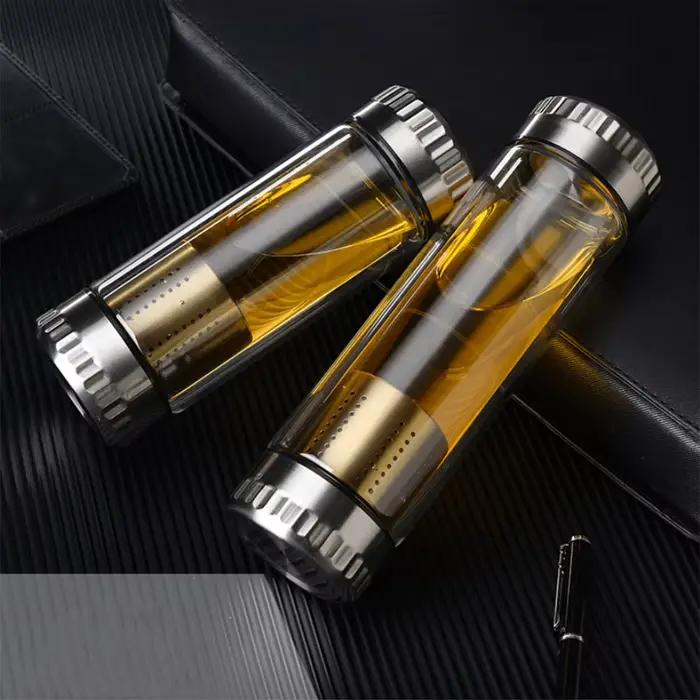 Bouteille de thé en verre double paroi avec filtre, gobelet filtrant, bouteille d'eau portable pour femmes, idéale pour usage intérieur et extérieur, pauses thé et occasions spéciales