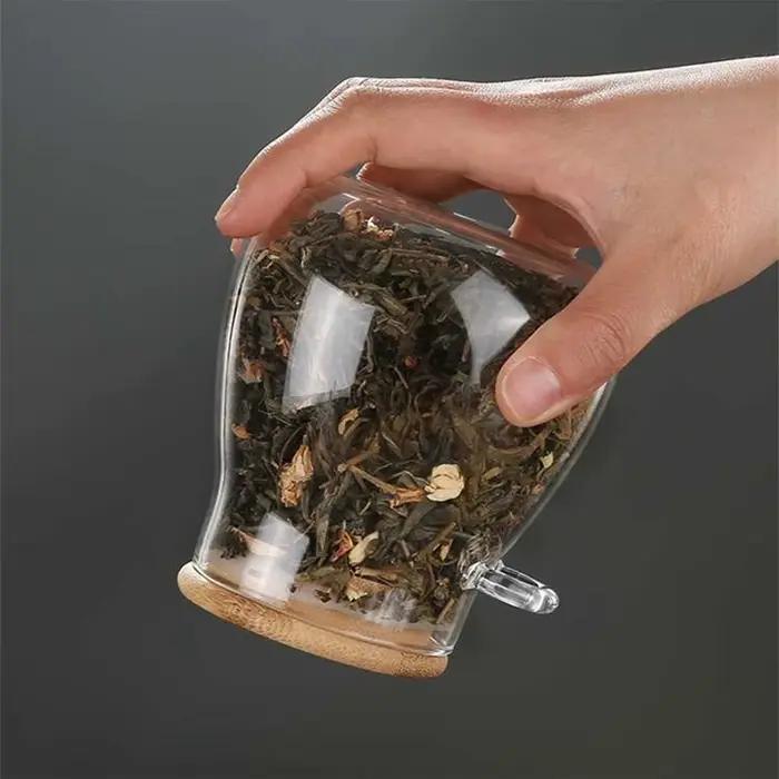 Boîte de sucre de thé de stockage hermétique en verre avec cuillère en bois récipient de scellage de garde-manger de cuisine pour les épices de café de thé de feuilles mobiles