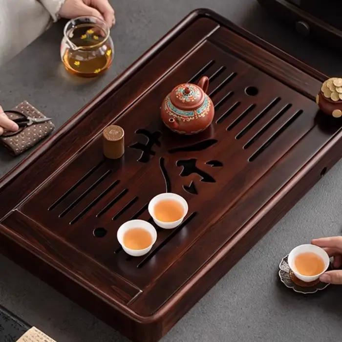 Plateau à thé en bois massif avec dessous de verre professionnel pour cérémonie du thé traditionnelle et moments de détente