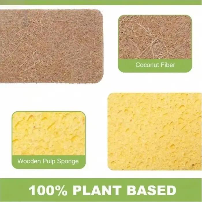 Éponge à récurer biodégradable et compostable en cellulose et en noix de coco - 6 pièces de vaisselle écologiques