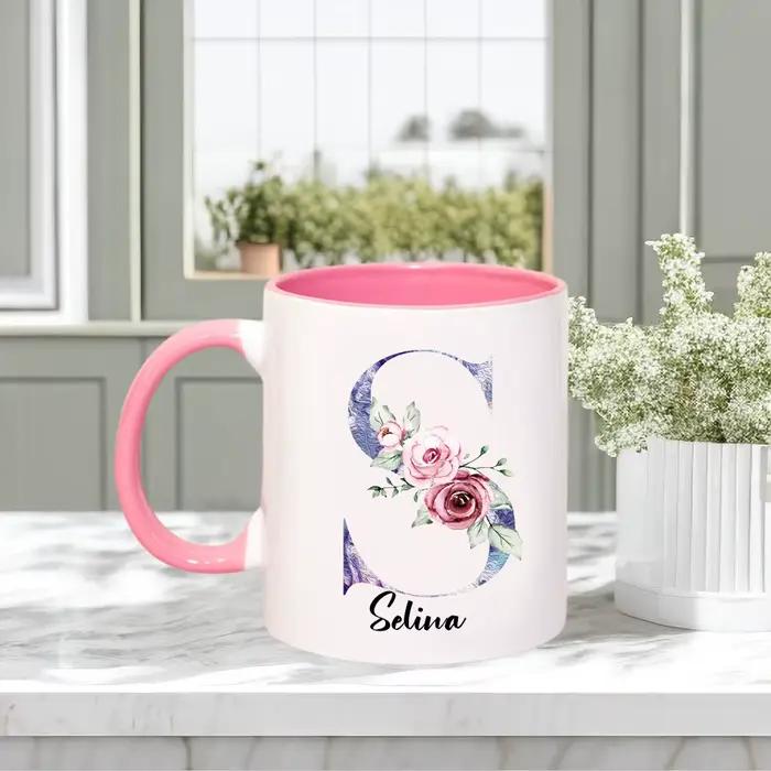 Tasse à café florale personnalisée avec nom