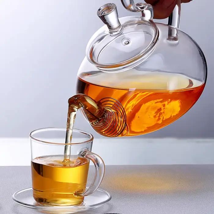 Théière à thé en verre Puer à fleurs, cafetière Kung Fu avec bouilloire à thé résistante à la chaleur pour occasions spéciales et décoration élégante