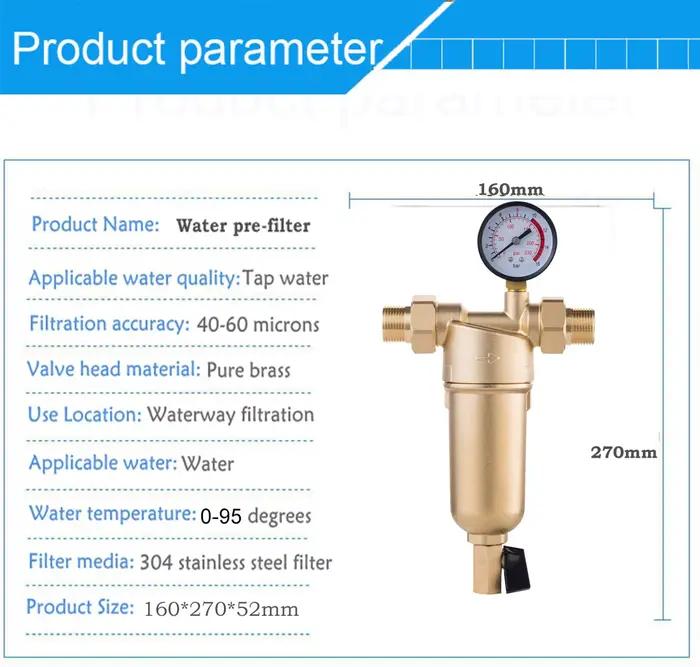 Siphon à dépense pré-filtre filtre à eau chaude système de purificateur en laiton entier