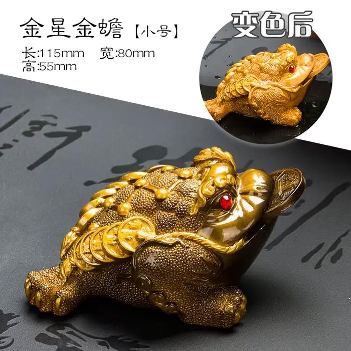 Assiette à thé en céramique style Chine-Chic avec figurine crapaud doré PiXiu pour cérémonie du thé occasions spéciales à offrir