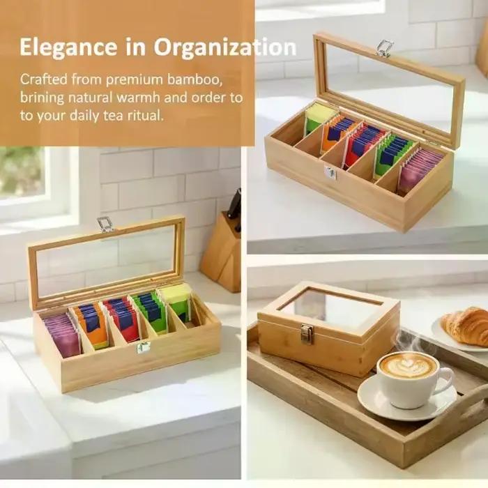Boîte de rangement pour sachets de thé en bambou