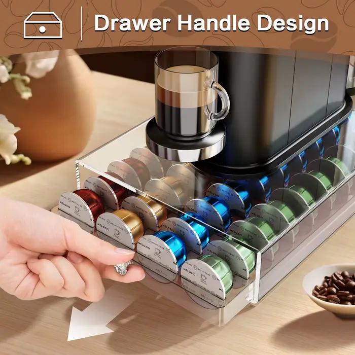 Porte-dosettes en plastique clair pour capsules Nespresso Vertuo, rangement de 40 dosettes, conception ergonomique pourvue d'une vue directe sur chaque capsule, compatible avec les machines Nespresso VertuoLine, facile à installer et à entretenir