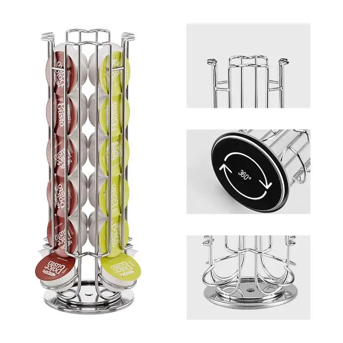 Support rotatif 360 degrés pour capsules de café Dolce Gusto métal avec capacité de 24 à 32 capsules pour cuisine organisée et élégante
