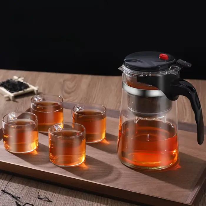 Théière en verre borosilicate JUSTINLAU 500ml-1800ml avec infuseur à thé et compartiment à thé