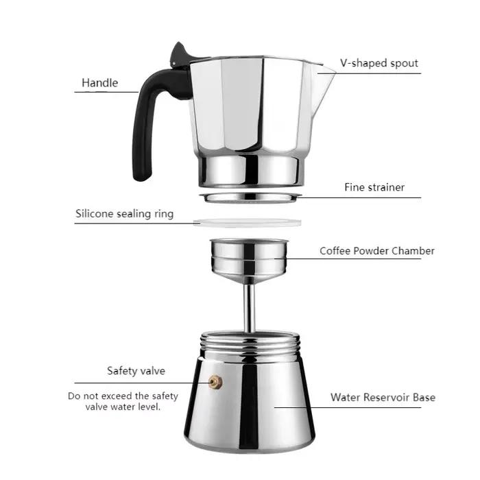 JUSTINLAU 150/300ML Cafetière italienne en acier inoxydable
