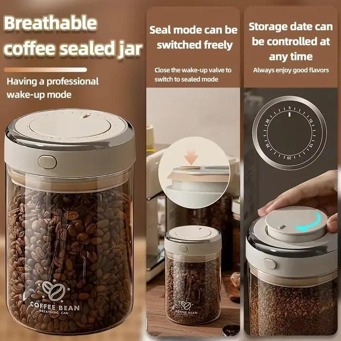 Boîte à café Tina Wimcn moderne avec valve CO2 et tracker de fraîcheur pour collation aux céréales et décoration Noël Halloween