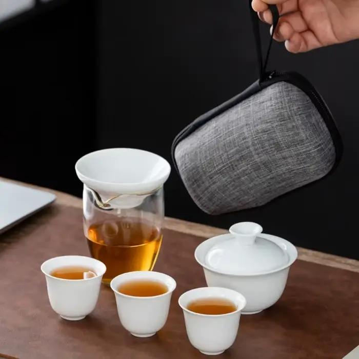 Service à thé portable en céramique pour le kung-fu chinois