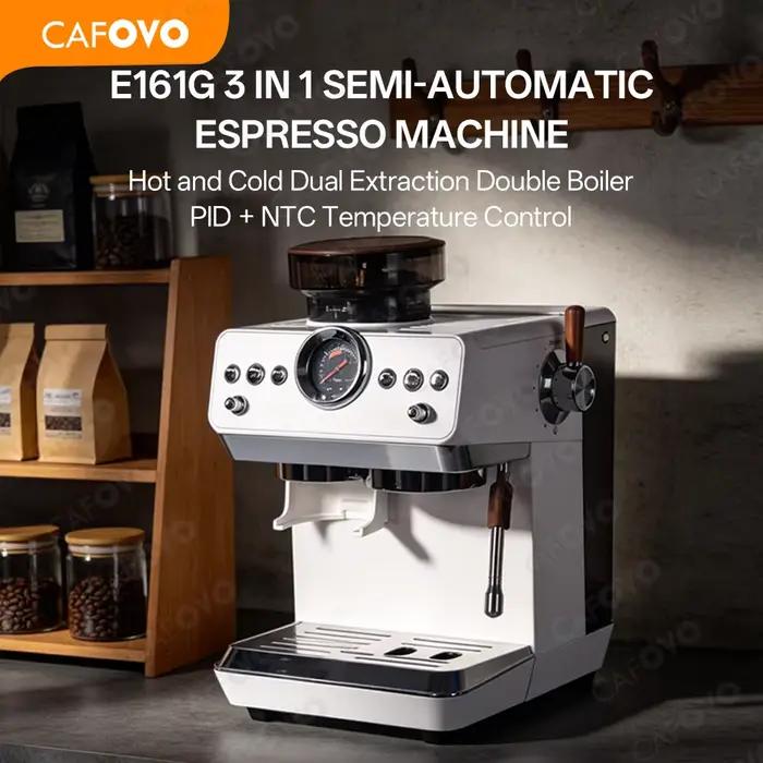Machine à café semi-automatique 3-en-1 CAFOVO E161G avec moulin à grains intégré et mousseur à lait pour barista à domicile expresso et cold brew 220V
