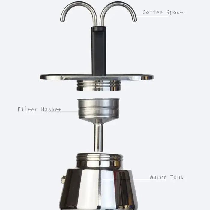 200ML Mini Moka Pot Double Tube 304 acier inoxydable cafetière italienne