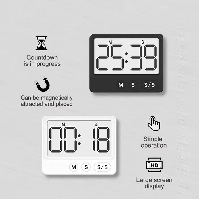 Minuterie Numérique Magnétique Muet avec Ecran LCD pour Cuisine et Études Occasions Spéciales Plastique Noir ou Vert Fonction Rappel d'Heure