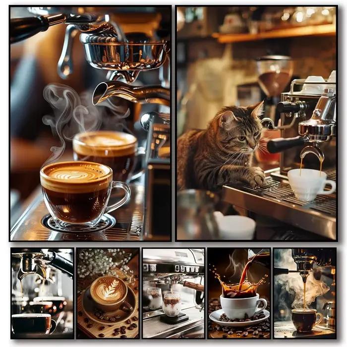 Affiches d'art vintage sur toile imprimée avec motifs de grains de café