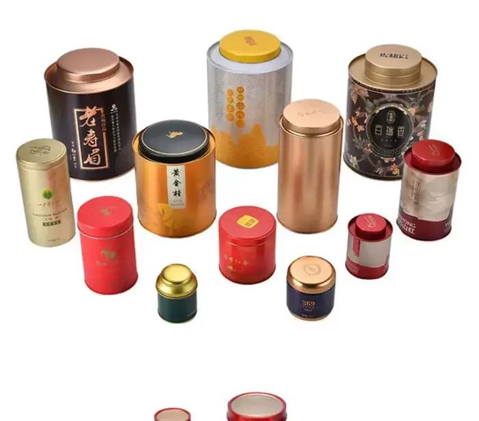 Boîte en fer blanc scellée avec emballage en métal pour thé de qualité capacité 100g-250g couleurs bleu profond bourgogne chocolatclair grisclair violet jauneclair kaki foncé prune vertclair occasions spéciales
