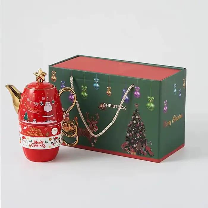Théière en céramique de Noël avec couvercle