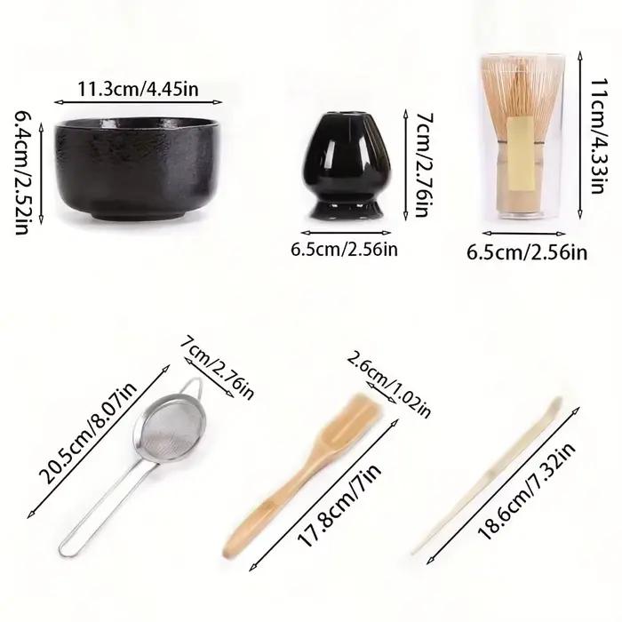 Ensemble de six pièces bol Matcha cuillère fouet à thé maille tamis décoration traditionnelle cérémonie thé japonais