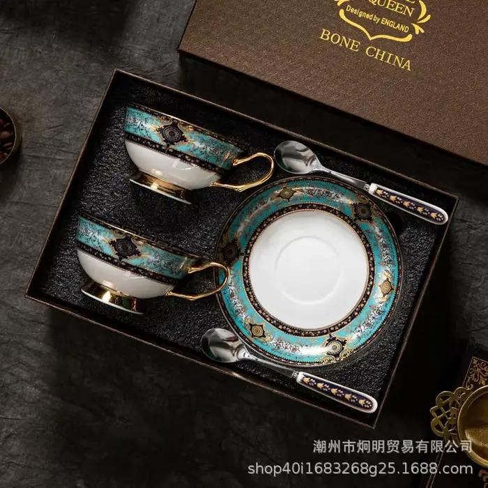 Tasses à café en céramique Sophia China motif européen style léger luxe rétro cuillère incluse plateau pour usage quotidien cadeau pour occasions spéciales