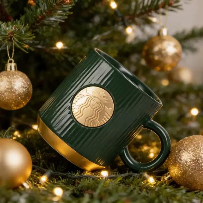 Mug Starbucks rétro en porcelaine jaune rayé avec badge sirène doré pour bureau et maison occasions spéciales