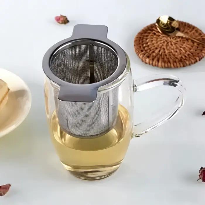 Infuseur à thé en vrac en acier inoxydable à double poignée avec couvercle