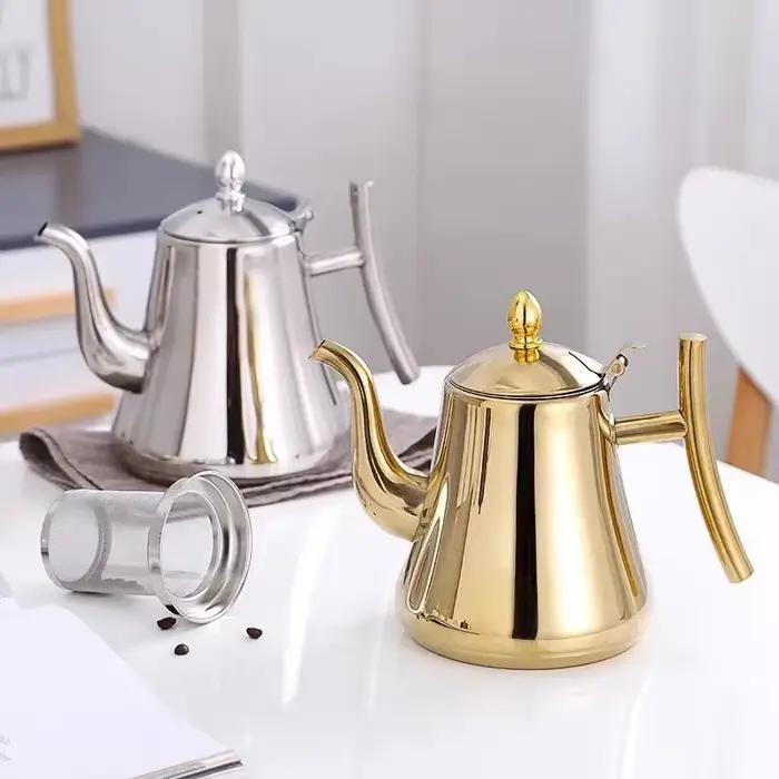 Théière en acier inoxydable avec infuseur amovible pour thé à fleurs en vrac et café pour cuisinière sûre occasionnelle usage quotidien et réception