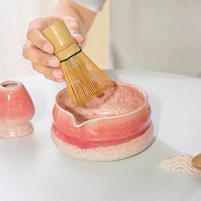 Ensemble de fouet à thé 2 pièces en céramique pour amateurs de thé et décorateurs de maison élégants