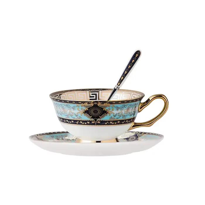 Tasses à café en céramique Sophia China motif européen style léger luxe rétro cuillère incluse plateau pour usage quotidien cadeau pour occasions spéciales