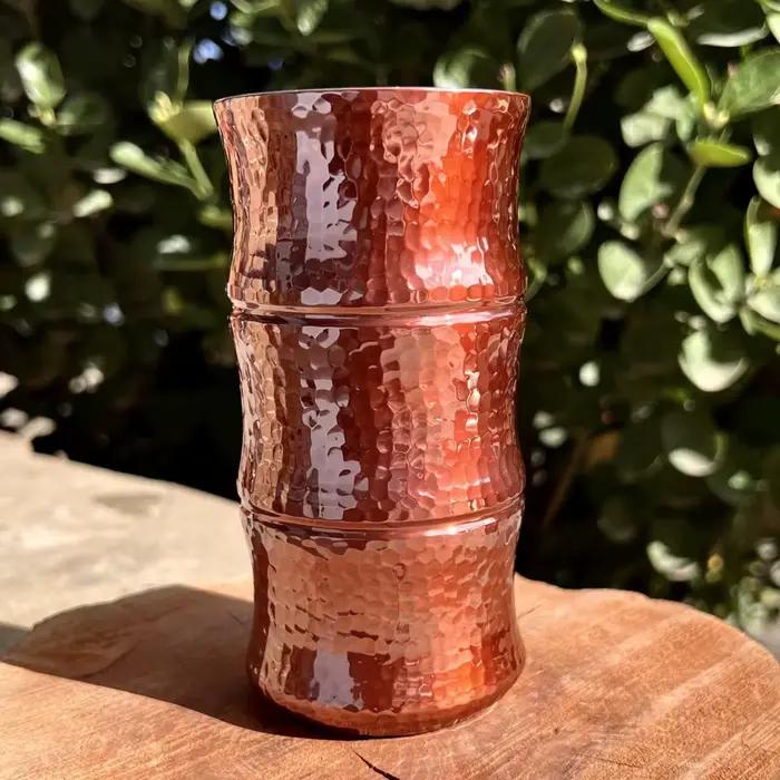 Tasse à café en cuivre rouge artisanale en forme de bambou pour café ou thé à offrir pour maison ou restaurant