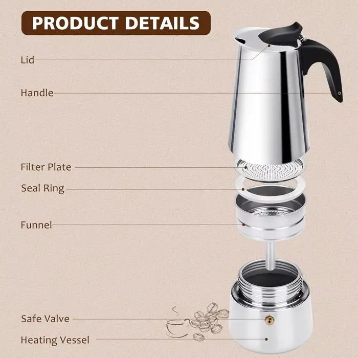 Cafetiere portable en acier inoxydable beige pour expresso latte creation personnalisee usage quotidien et cadeaux speciaux