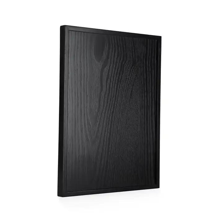 Assiette à thé rectangulaire noire en bois massif