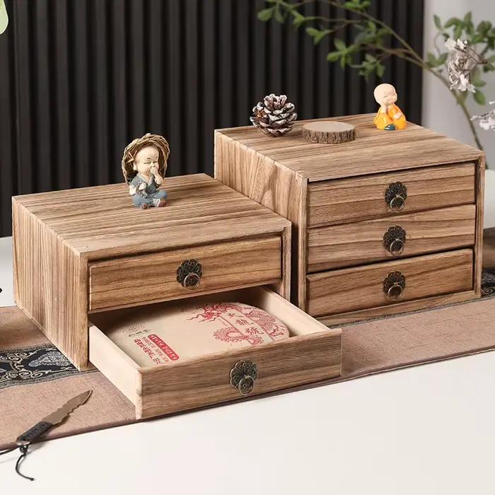 Boîte de rangement de thé pu-erh en bois massif
