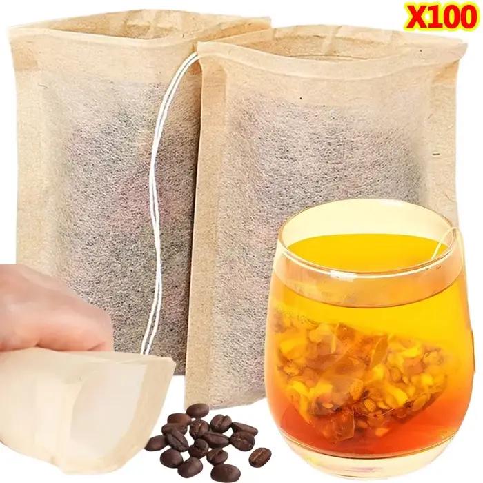 Sachets de thé vides avec filtre à cordon en papier de pâte de bois naturelle pour café et thé en vrac, à offrir pour occasions spéciales et usage quotidien