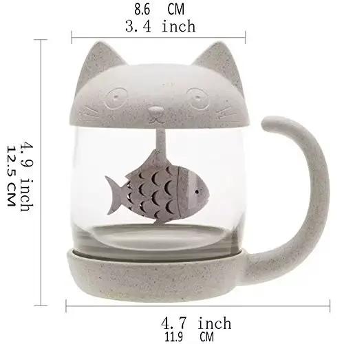 Tasse à thé en verre pour chat avec infuseur à thé au poisson