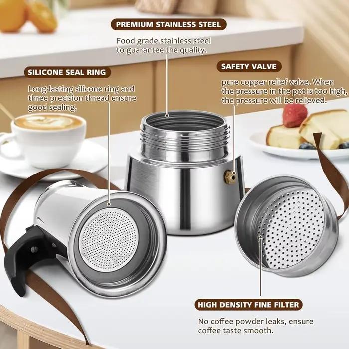 Cafetiere portable en acier inoxydable beige pour expresso latte creation personnalisee usage quotidien et cadeaux speciaux