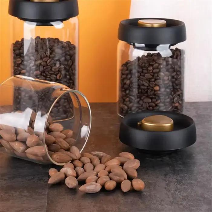 Pot de stockage de grains de café en verre transparent scellé sous vide – Récipient hermétique et résistant à l'humidité pour usage domestique