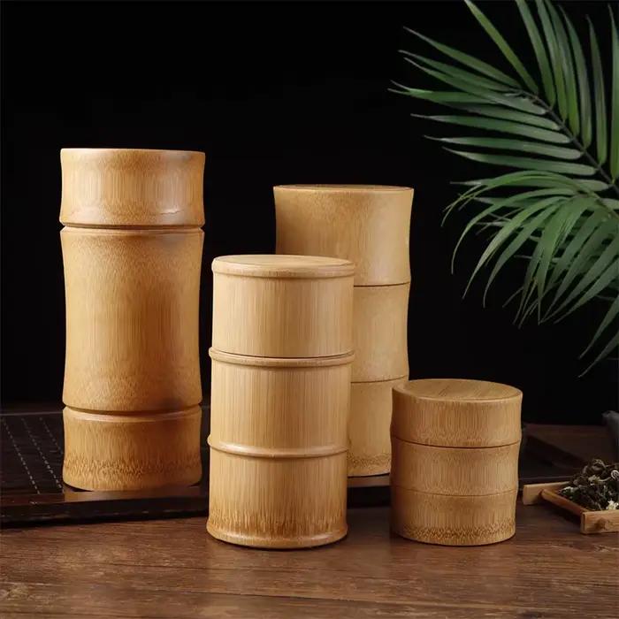 Boîte de stockage de nourriture en bambou naturel pour thé, noix et épices, organisateur écologique pour la cuisine, conteneurs de rangement pour la maison, cadeau de mariage durable